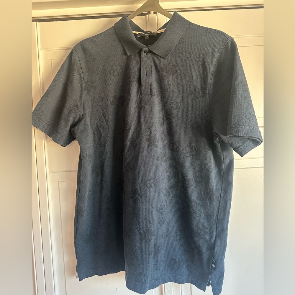 Ted Baker sz3 Navy Polo Shirt with Subtle Flower Pattern